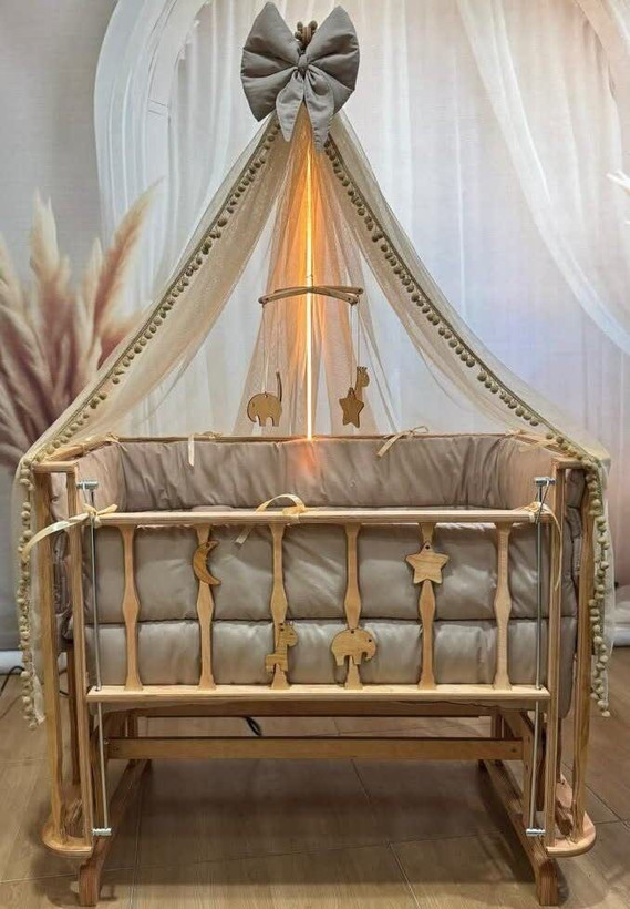 گهواره و تخت کنار مادر چوبی مدل فرشته
